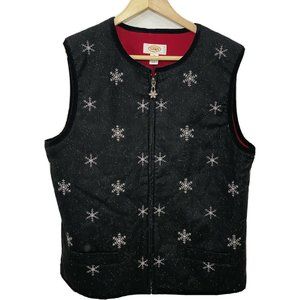Talbots Black Womens Snowflake Insulated Vest